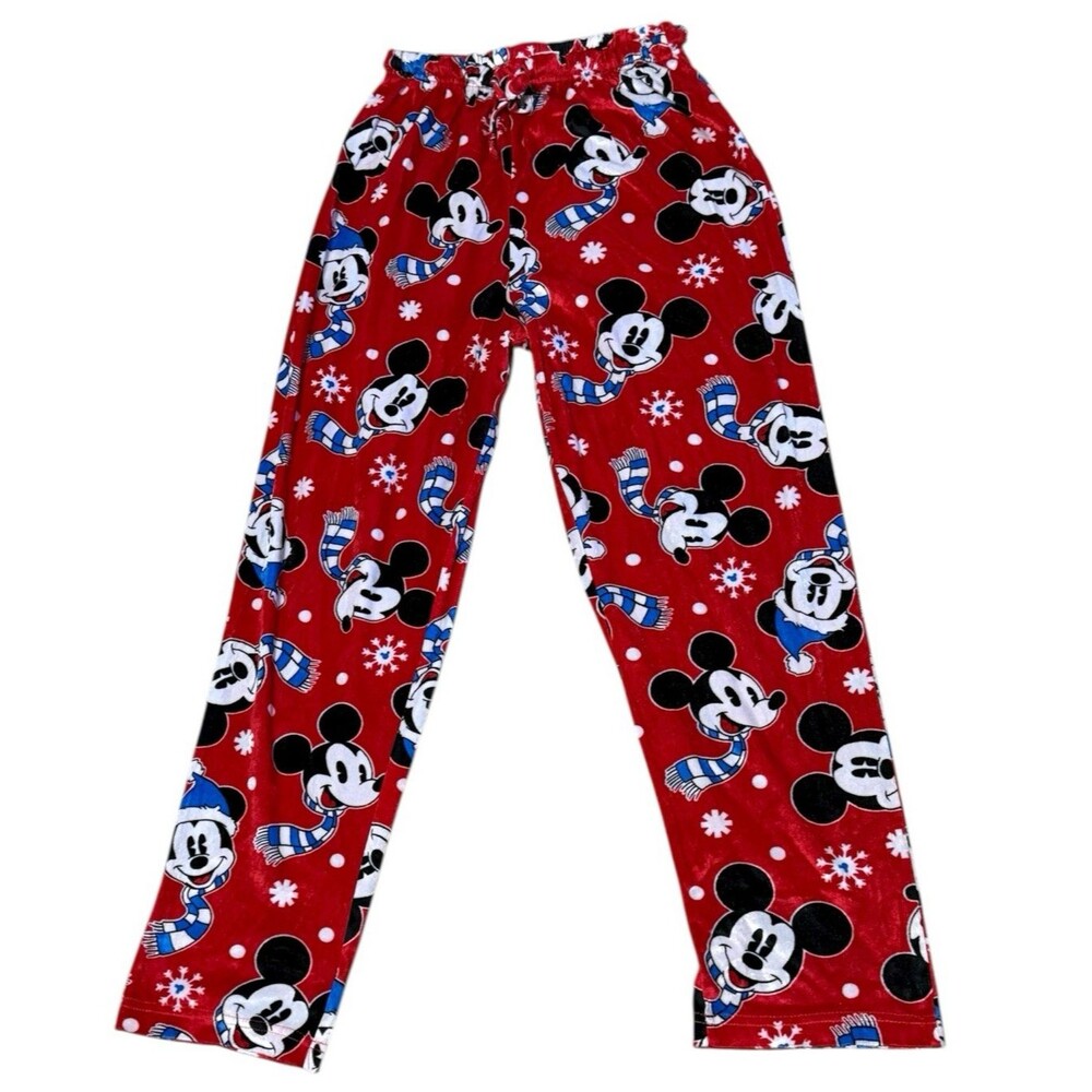 Disney Mickey Mouse Christmas Cozy Pajama Pants Women's Medium Red Elastic Waist